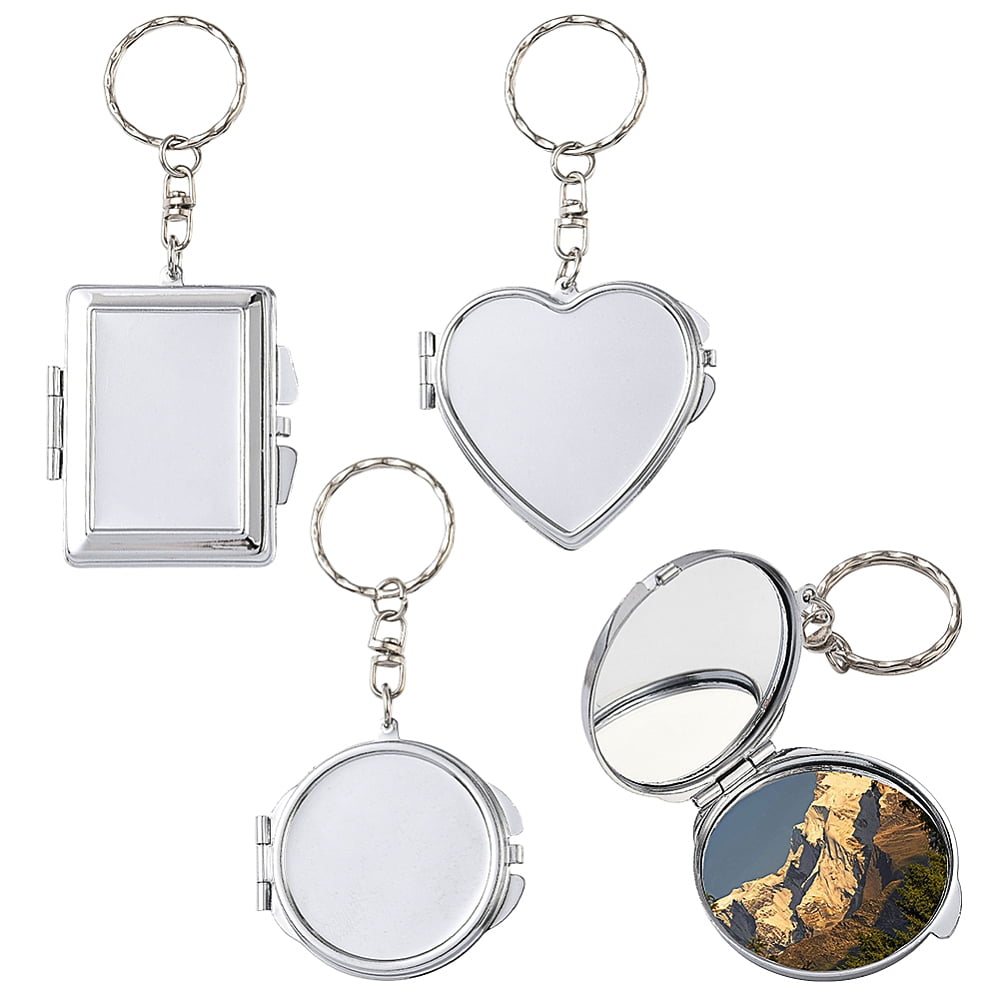 3Pcs 3 Styles Iron Keychains with Glass Mirror Mixed Shapes 74~99mm 1pc ...