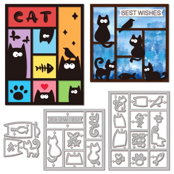 3Pcs 3 Styles Kitten Theme Carbon Steel Cutting Dies Stencils for DIY Scrapbooking Photo Album Decorative Embossing Paper Card Cat Shape DIY