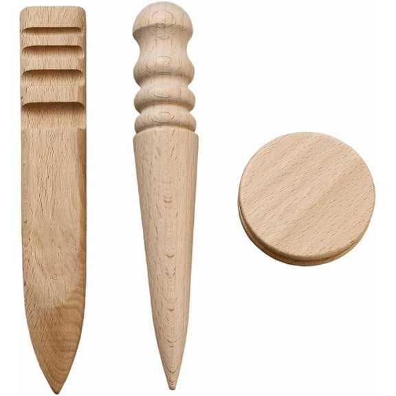 3Pcs 3 Styles Leather Slicker Tool Wooden Leathers Working Edge Stick Smooth Grooves Device Polished Slicking Grinding Tool Handmade Burnisher Sets for DIY Craft Shaping Accessories for DIY