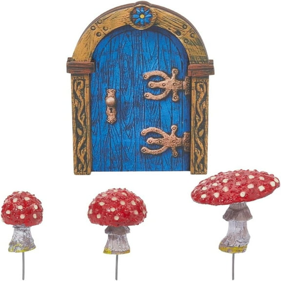 3Pcs 3 Styles Luminous Resin Micro Landscape Scene Ornaments Mushroom with Wood Fairy Door Mixed Color 99x81x9.5mm 1pc