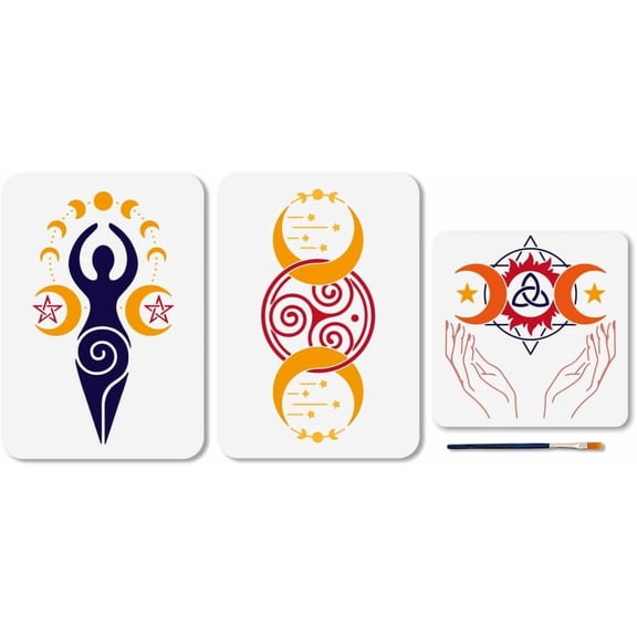 3Pcs 3 Styles Moon Goddess Theme PET Hollow Out Drawing Painting Stencils for DIY Scrapbook Photo Album Mixed Shapes 200~297x200~210mm 1pc/style DIY