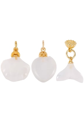 3Pcs 3 Styles Natural White Agate Pendants with Brass Findings Real 14K Gold Plated Heart Shell Whale Mixed Shapes 6.5-18.5x6-14.5x6-7.5mm
