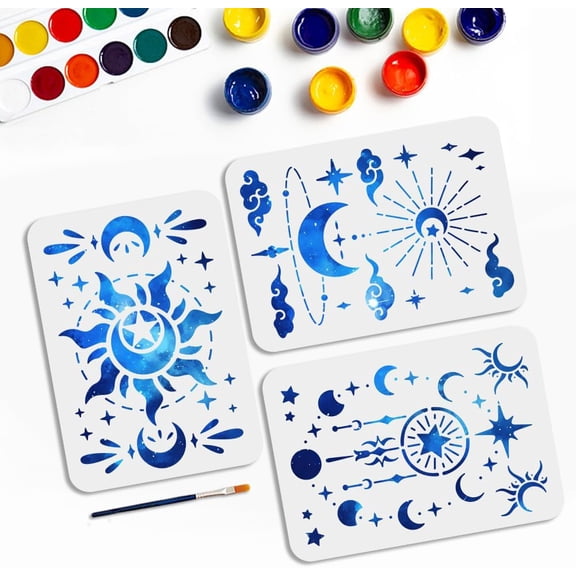 3Pcs 3 Styles Ocean Theme PET Hollow Out Drawing Painting Stencils for DIY Scrapbook Photo Album Wave Sun 210x297mm 3pcs/set for Handmade
