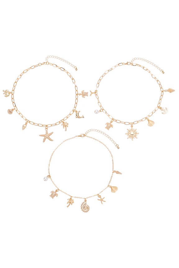 3Pcs 3 Styles Shell Conch Turtle Starfish Necklace Charm Necklace DIY