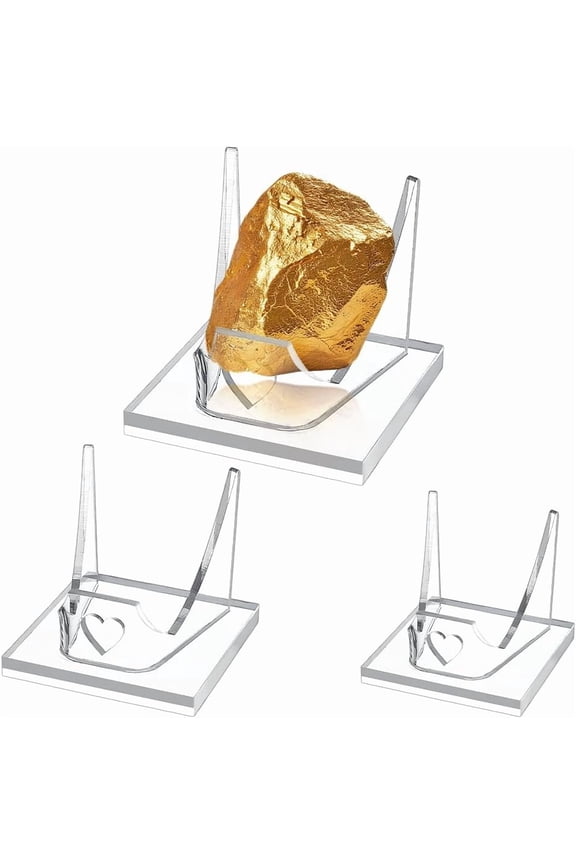 3Pcs 3 Styles Square Acrylic Base Display Easel Stands for Gemstones Agates Rocks Displays Holder Clear 5.05~7x4.95~7.05x4.45~6.45cm 1pc/style