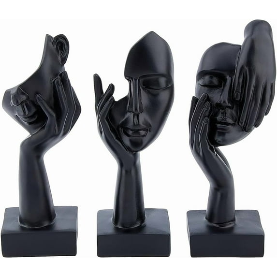 3Pcs 3 Styles Thinker Statues Face Sculptures Decorative Black Decor Accents Set Modern Abstract Art Decor Resin Statue Ornaments