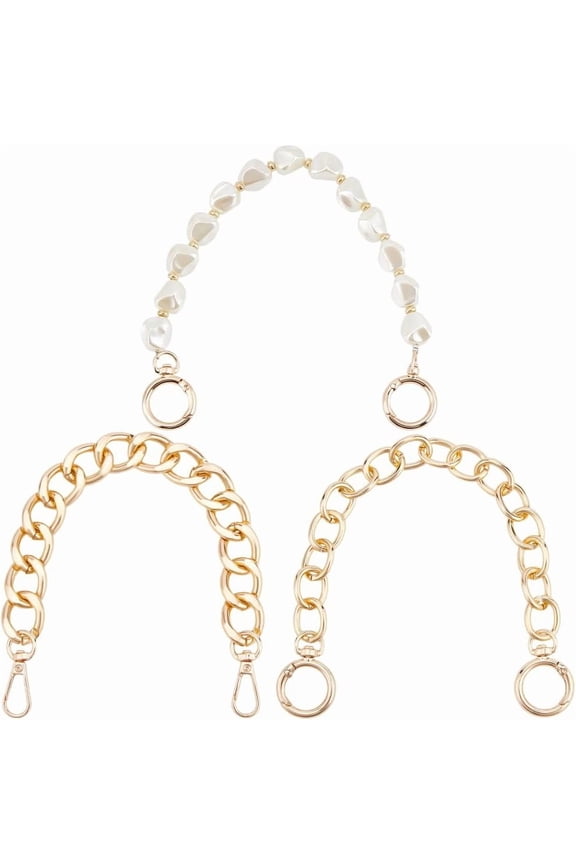 3Pcs 3 Styles Twist Chain Bag Straps Aluminum Purse Handle Extender Bag Chains with Plastic Imitation Pearl Beaded Bag Straps for DIY Wallet Crossbody Bag Crafts Making