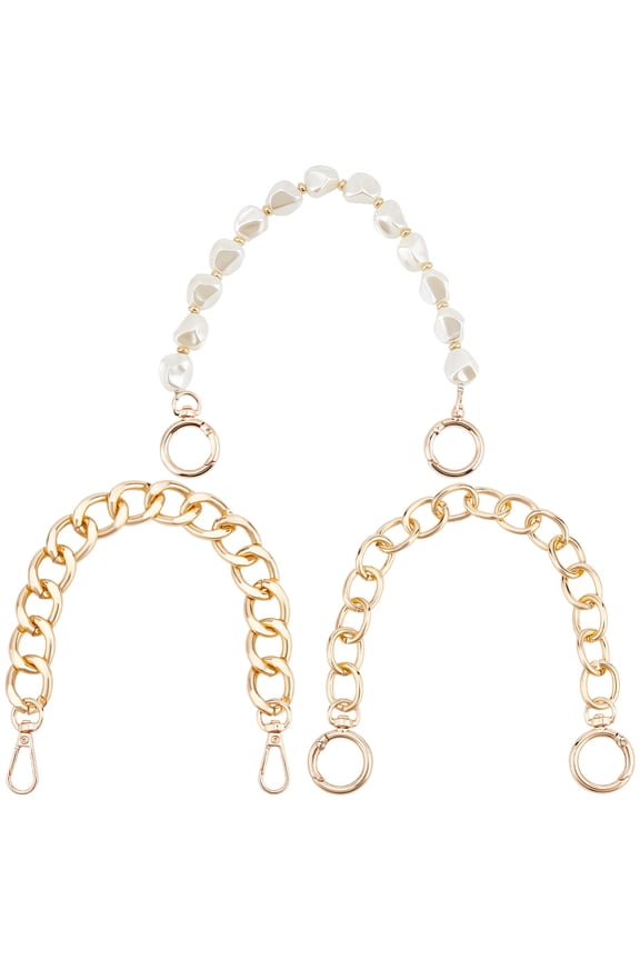 3Pcs 3 Styles Twist Chain Bag Straps Aluminum Purse Handle Extender Bag Chains with Plastic Imitation Pearl Beaded Bag Straps