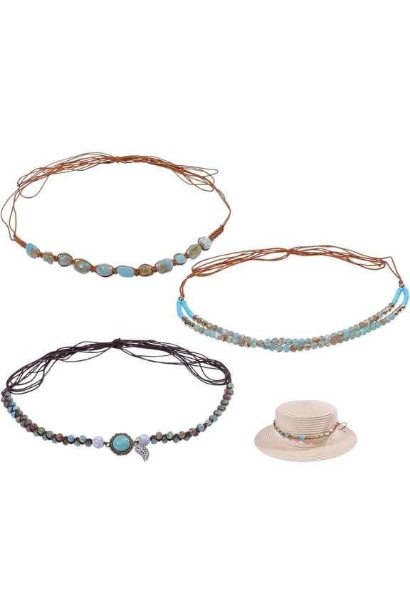 3Pcs 3 Styles Western Cowboy Hat Bands GlassBeads Hats Belt Replacement for Men Women Cowboy Caps Bend Brim Fedora Cap Multicolor diy