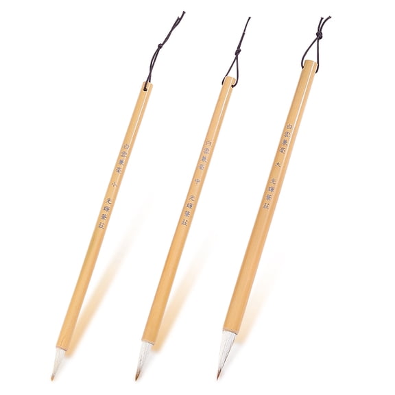 3Pcs 3 Styles Wool & Bamboo Chinese Calligraphy Brush Pen for Chinese Xiaokai or Kanji BurlyWood 245~258x9~11.5mm 1pc/style