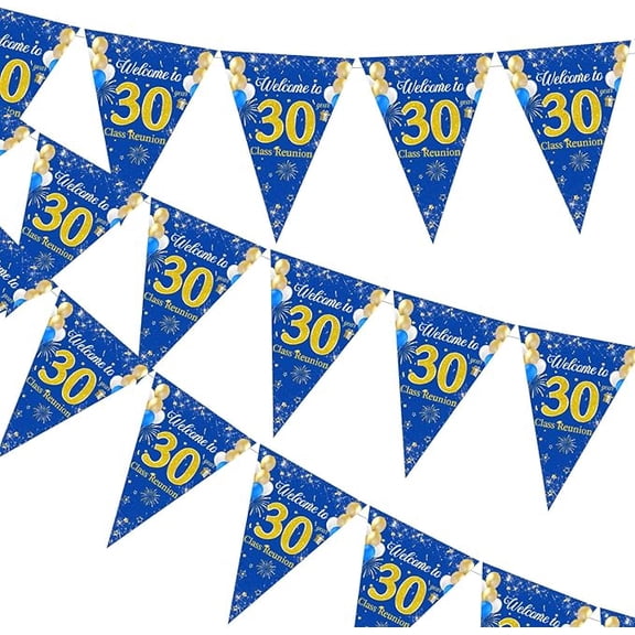 3Pcs 30 Year Class Reunion Triangle Pennant Banner Blue 30th Class Reunion Decorations Welcome to 30 Years Class Reunion Welcome Back Triangle Bunting Flag for 2025 High School Reunion Party