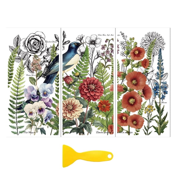3Pcs 300x150mm PVC Waterproof Decorative Stickers Self Adhesive Decals DIY for Furniture Decoration Flower