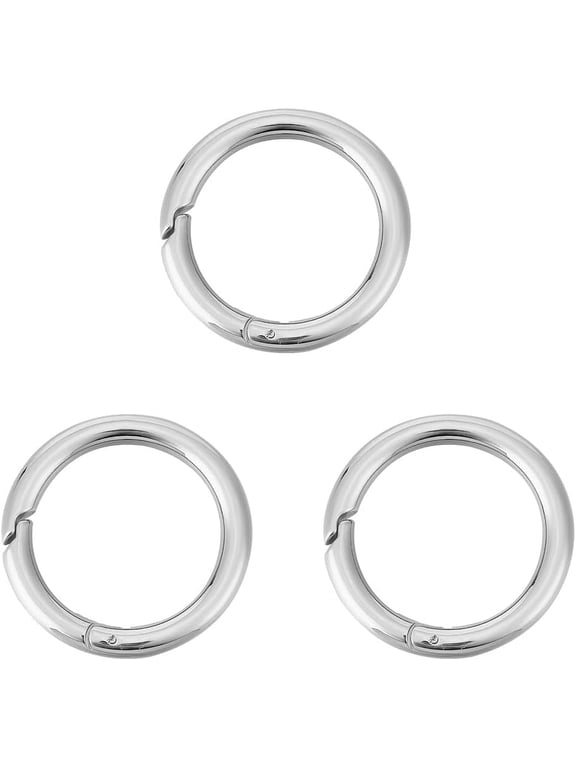 3Pcs 30mm Spring Gate Rings 316 Stainless Steel Snap Clasps Round Carabiner Clips Snap Hooks Metal Spring Keyring Buckle Clasps for Bag Purse Shoulder Strap Key Chains Gray
