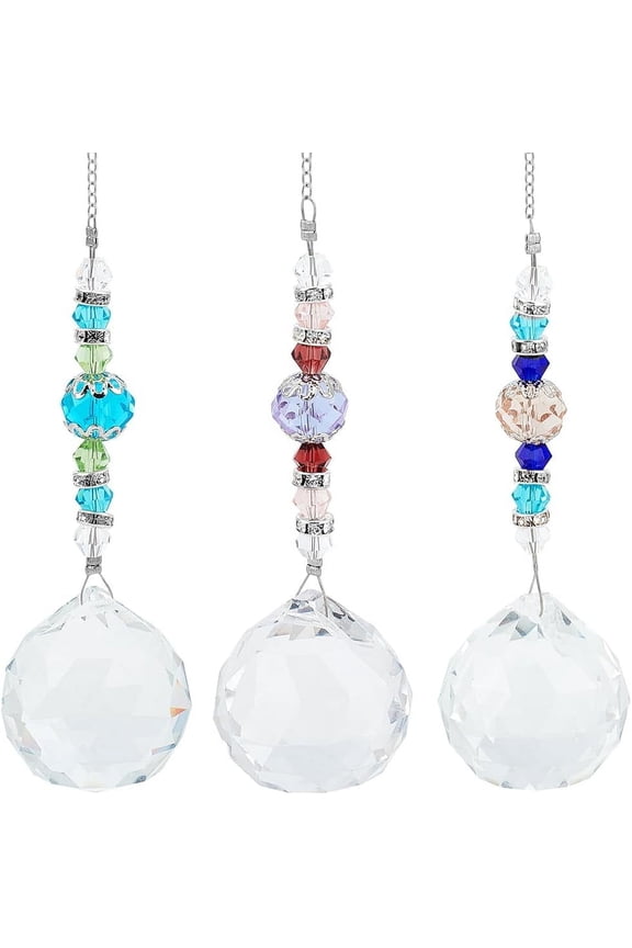 3Pcs 38mm Clear Suncatchers Round Ball Chandelier Parts Drop Pendants 3 Colors Hanging Glass Prisms for Home Garden Decorations Window