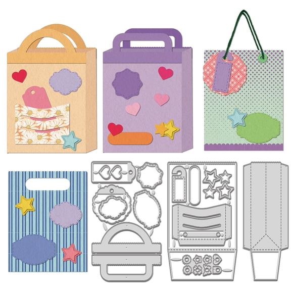 3Pcs 3D Gift Bag Cutting Dies Stars Love Handbag Carbon Steel Die Cuts Stencils Gift Boxes Metal Embossing Template for making