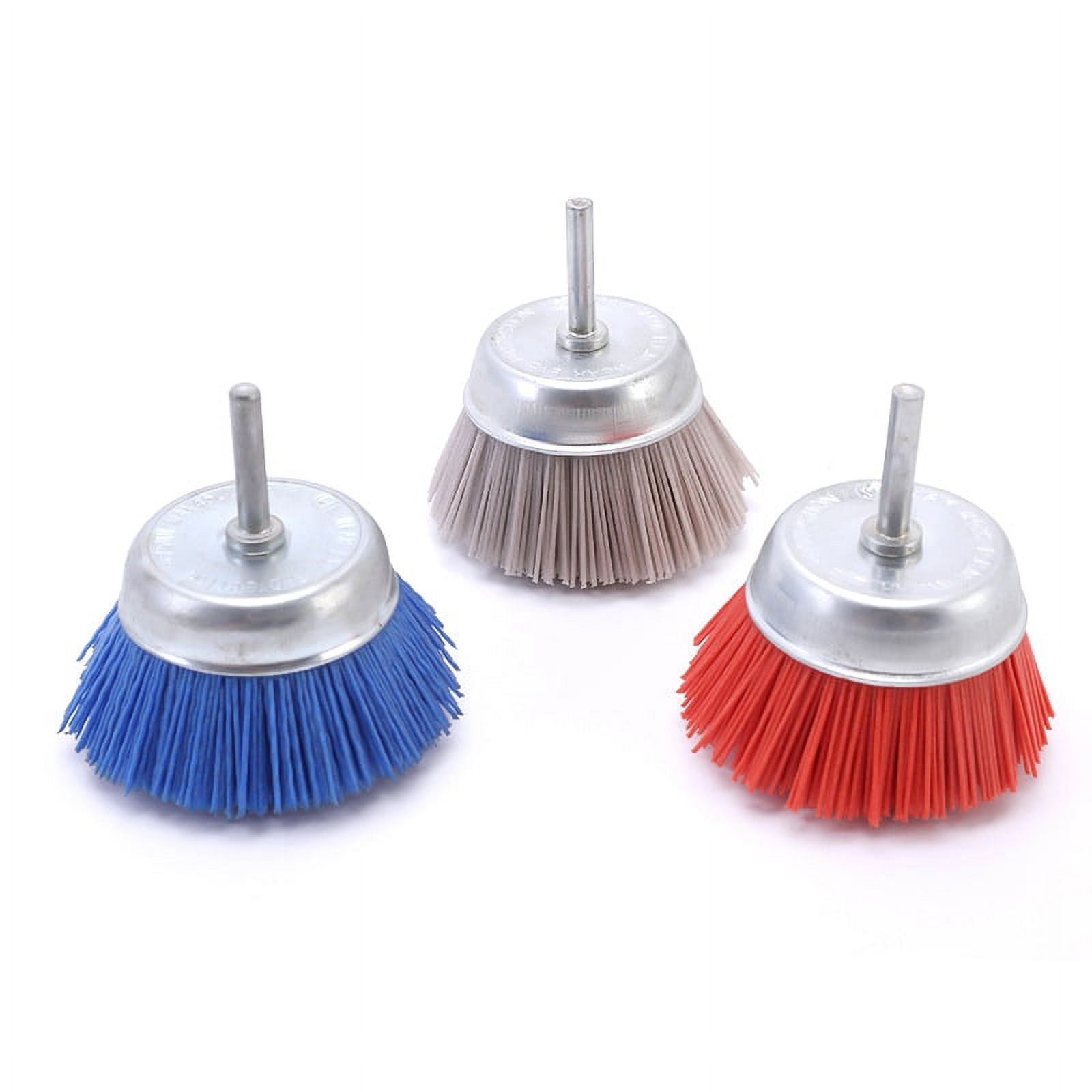 3Pcs 3Inch Nylon Filament Abrasive Wire Cup Brush Kit with 1/4 Inch ,  Include Fine Medium Coarse Grit Removal Rust 