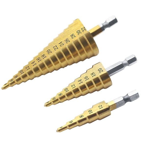 3Pcs 4-12/20/32mm Hex Titanium Step Cone Drill Bit Hole Cutter Car Workshop Tool