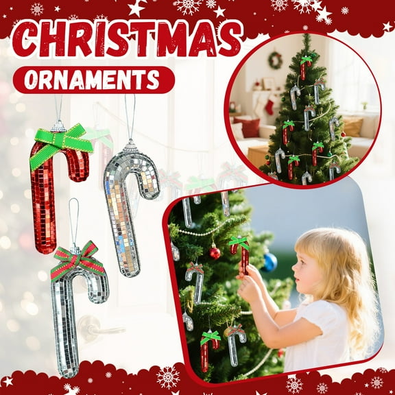 3Pcs 4.13Inch Christmas Glistening Candy Cane Glass Blown Ornament for Christmas Tree, Handcrafted Holiday Decoration for Home Party Supplies Fireplace Mantel Wall Decorations