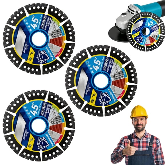3Pcs 4.5" Multi-Material Diamond Blade - Zero Compromise, Max Durability, Diamond Saw Blades, Heavy Duty Angle Grinder Disc for Cutting Marble/Quartz/Stone/Tile/Metal/Plastic (3Pcs)