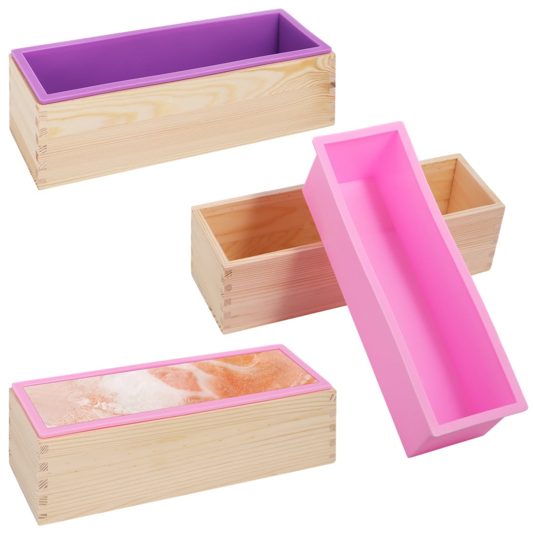 3Pcs 42oz Rectangular Silicone Soap Molds Wooden Box, Flexible Soap Making Mold, Heat Resistant Loaf Mold, Soap Bar Box, Handmade Soap Making Mold DIY Tools