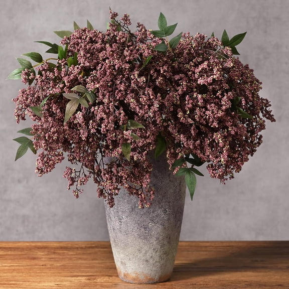 3Pcs 43In Faux Berry Stems, Artificial Nandina Fall Decor, Dusty Plum