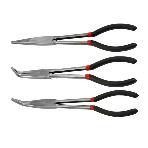 3Pcs 45/25 Degree Bent Extra Long Nose Pliers for Machinist Engineer Hand Tools