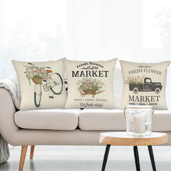 3Pcs 45x45cm Spring Decor Linen Pillow Covers, Modern Italian Ink Watermark Printed Throw Pillowcases, Fade Resistant Stylish Cushion Cases for Couch Living Room Sofa Bed Home