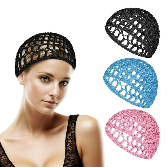 3Pcs/4Pcs Soft Rayon Crocheted Sleep Caps - Elastic Mesh Hair Snoods for Women & Men's Hair, Including Thick, Long, Short or Curly