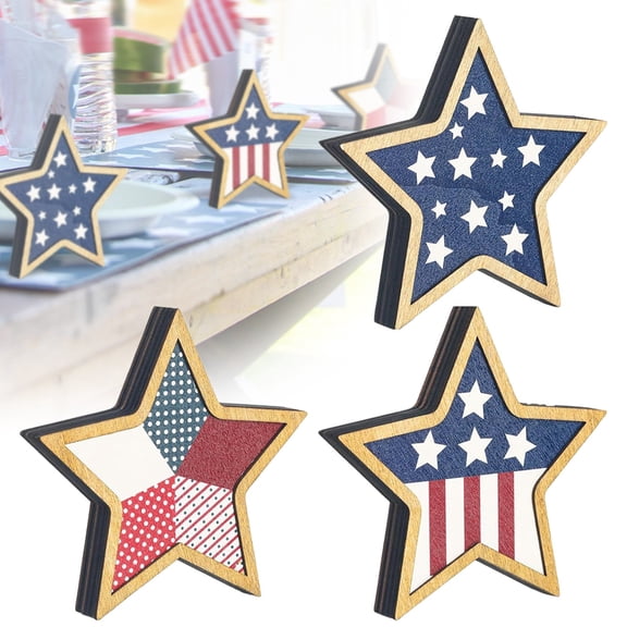 3Pcs 4Th Of July Decorations Wooden Stars,Red White Blue Patriotic Decor, Independence Day Ornaments Set,For Home Office Table Shelf