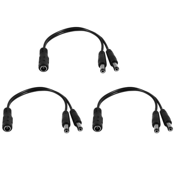 3Pcs 5.5X2.1mm 1 to 2 M/F DC Power Splitter Cable for Security CCTV Camera