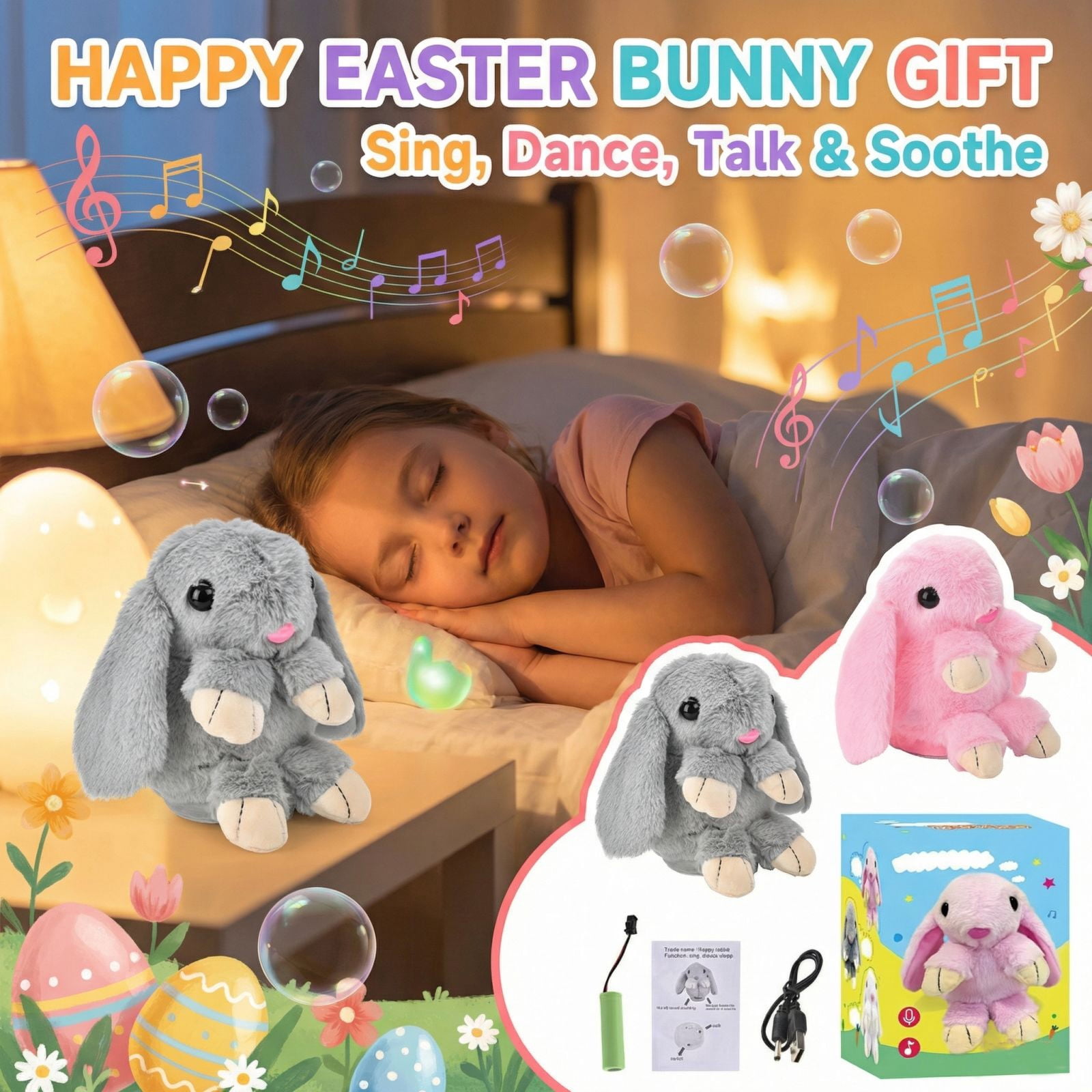 3Pcs 5.7Inch Electric Bunny Plush Toy, Singing Dancing Stuffed Animal with Voice Recording, Interactive Bunny Plush, Easter Basket Stuffers, Birthday Christmas Holiday Gift