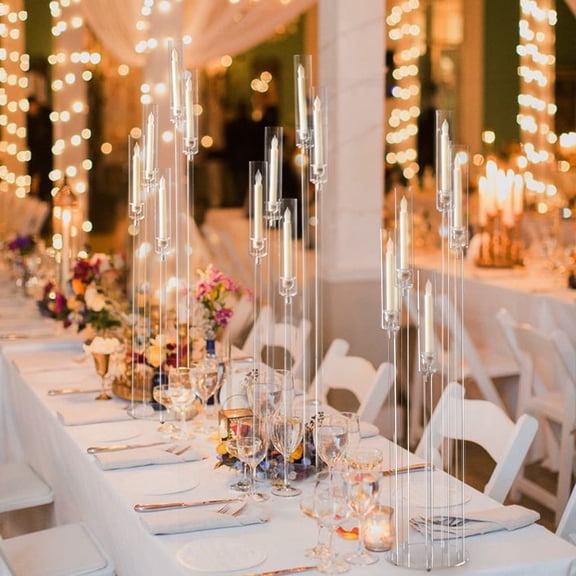 3Pcs 5 Arm Floor Candelabra,Acrylic Floor Candle Holder for Wedding Centerpiece Tall Clear Candle Holders for Ceremony Birthday Party Home Decoration Fit 0.8 LED Candles