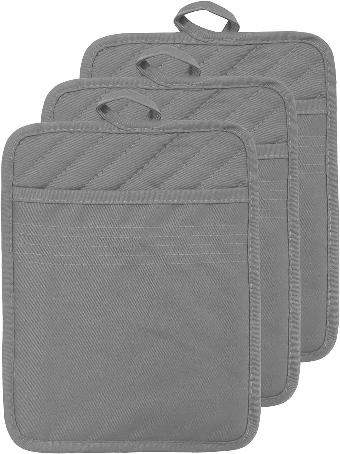 24-Piece Quilted Pot Holder Set - Heat Resistant Kitchen Hot Pads, 7.1x7.1 Inch, 4 Colors (Red, Navy, Black, Gray)