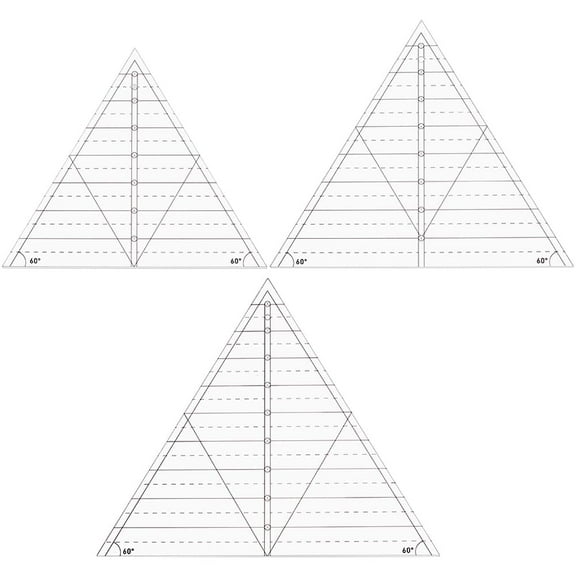 3Pcs 60 Degree Triangle Ruler for Quilting 8/9/ 10inch Triangle Quilting Template Acrylic Clear Quilting Rulers for Sewing Patchwork Cutting Pattern DIY Craft Clear