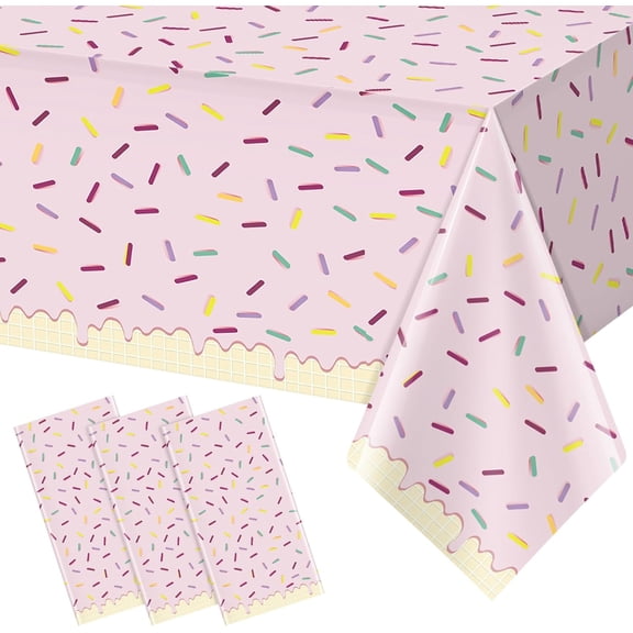 3Pcs/6Pcs Sprinkle Donut Tablecloth, Ice Cream Table Cloth Disposable Plastic Rectangle Table Covers for Baby Sweet One Birthday Donut Themed Party Decorations, 54 X 108 Inch