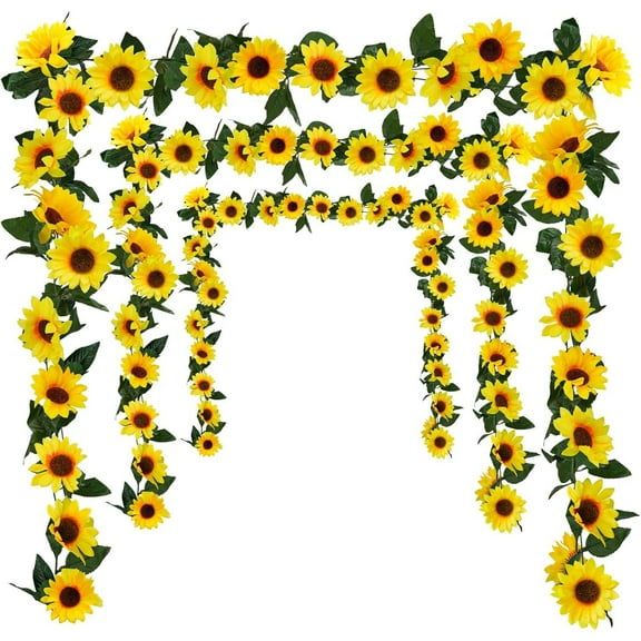 3Pcs 7.5 ft Artificial Sunflower Garland Silk Sunflower Hanging Vine Garland with Flowers Green Leaves for Wedding Party Home Decoration Floral Ornaments garden