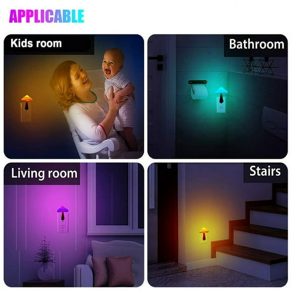 3Pcs 7 Color Change Plug Light Sensor Wall Lamp, LED Mini Magic Mushroom Night Lights for Kids Adult, Yellow