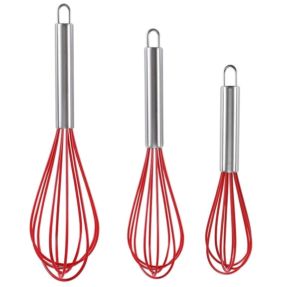 3Pcs 8+10+12Inch Silicone Whisk,Non Stick Kitchen Whisks for Cooking,Stainless Steel Metal Wire Silicone Rubber Coated Wisk,Heat Resistant & Non Scratch,Perfect for Eggs, Bread Wisking Tool