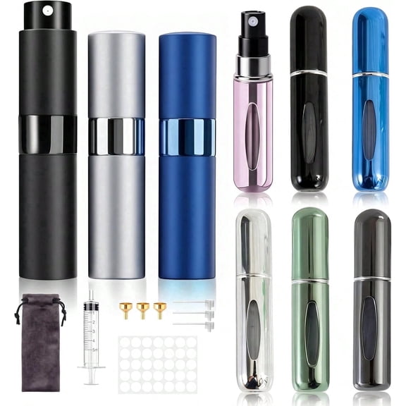 MISTARIA Perfume Atomizer 8ml 5ml Snap-on Refillable Travel Bottles, Multicolored, 9 Count