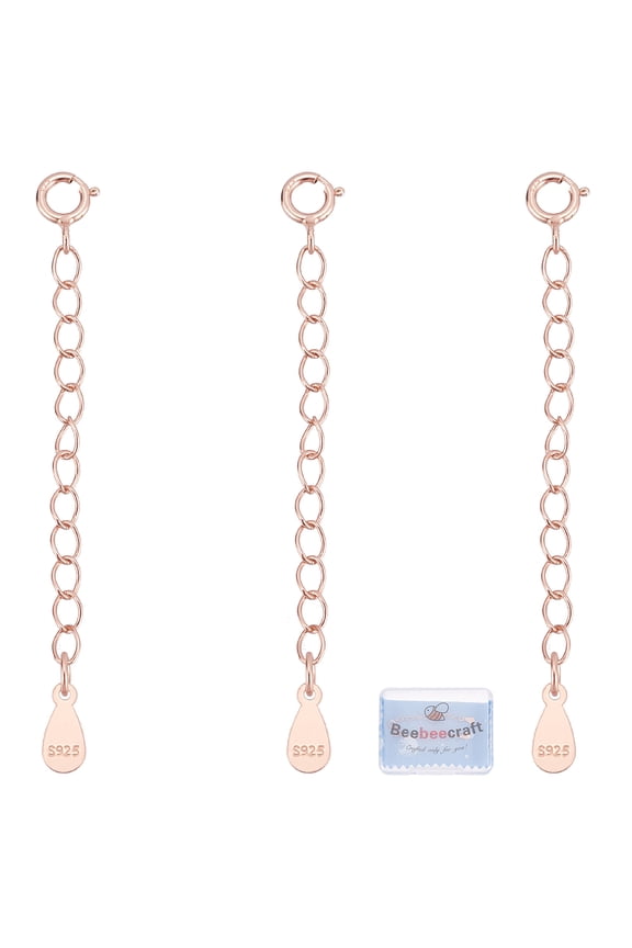 3Pcs 925 Sterling Silver Chain Extender with Clasp and Teardrop Charm Rose Gold 54mm