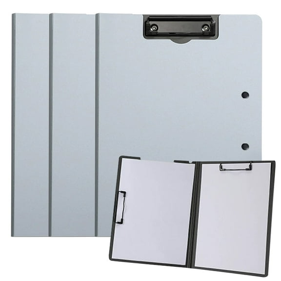 3Pcs A4 360 Degree Foldable Clipboard, Binder Portfolio with Horizontal and Vertical Double Metal Clips, Work Folder Clipboards, Silver Gray