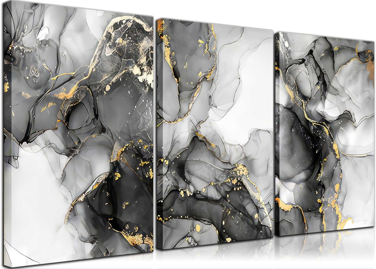 3-Piece Black, White, and Gold Abstract Canvas Wall Art
