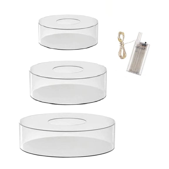 3Pcs Acrylic Cake Stand with LED Lights 6inch,8inch,10inch Clear Fillable Cake Riser Round 3 Tier Case Cylinder Box