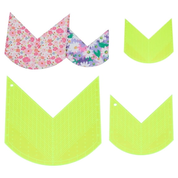 3Pcs Acrylic Multifunction Rulers Tailor Sewing Ruler Letter V Green Yellow 100~200x101.5~203.5x2.5mm Hole: 5mm creative