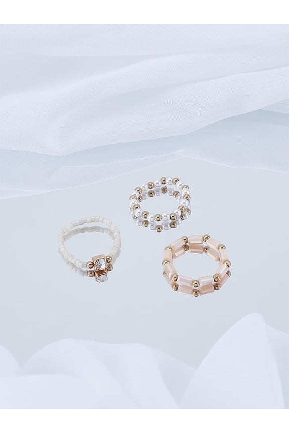 3Pcs Acrylic & Plastic Pearl Finger Rings Set Stackable Rings for Women Festival Elegant Gifts 16~18mm Mixed Color