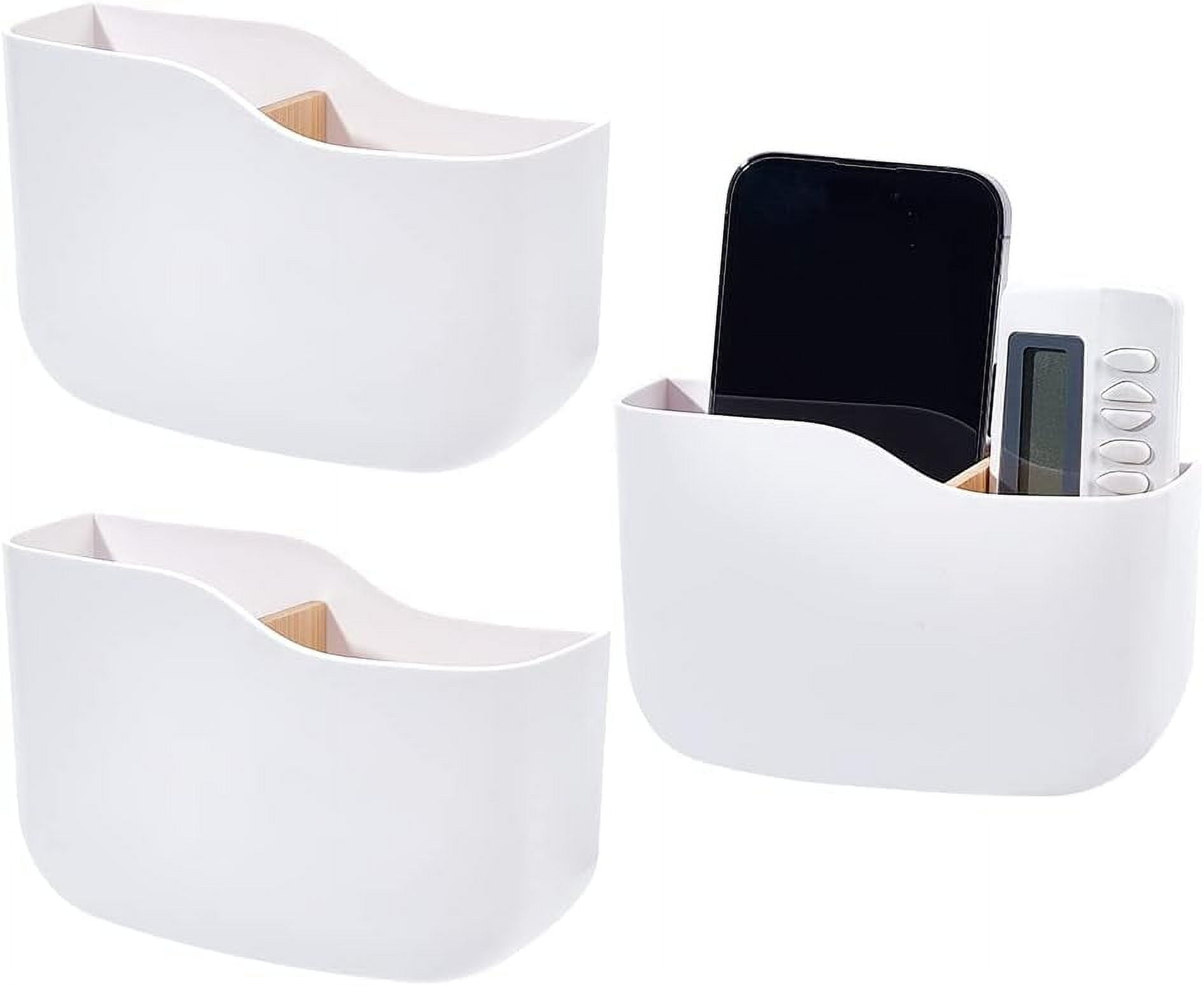 3Pcs Adhesive Wall Mount Control Holder No Punching Phone Organizer Box Adhesive Control Holder Wall Mount Remote Tray Remote Organizer Box Home Office Desk Phones Charging diy White