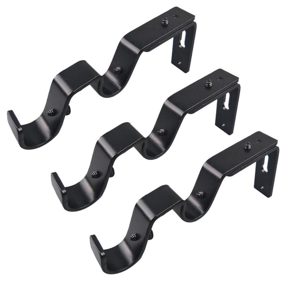 3Pcs Adjustable Dual Pole Curtain Rod Wall Bracket Bedroom Window Drapery Pole Holders Easy to Use Black