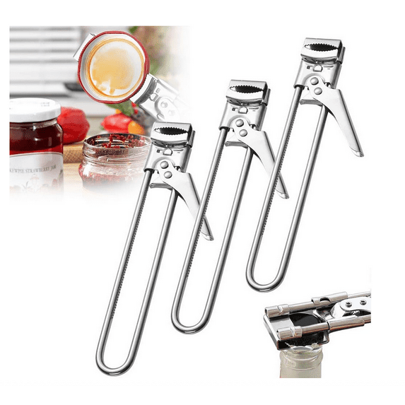 3Pcs Adjustable Stainless Steel Can Opener, Easy Grip Can Opener for Weak Hands, Multifunctional Bottle & Lid Opener Kitchen Accessories
