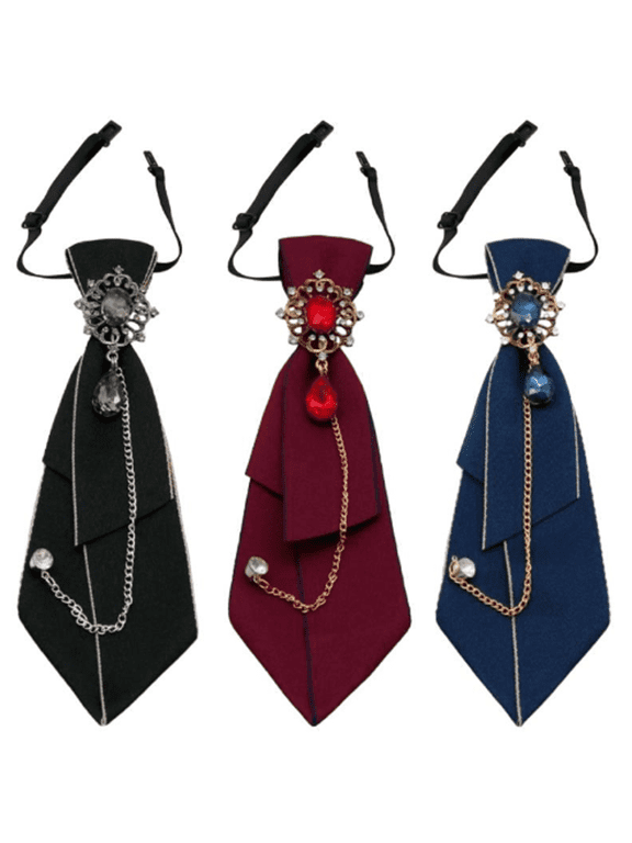 3Pcs Adjustable Ties for Women Vintage Womens Tie with Crystal, Pre-Tied Neck Tie for Women Girls Party School Work Casual