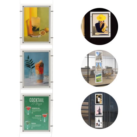 3Pcs Advertising Display Picture Frame A3 Landscape Window Clear Acrylic Led Light Box